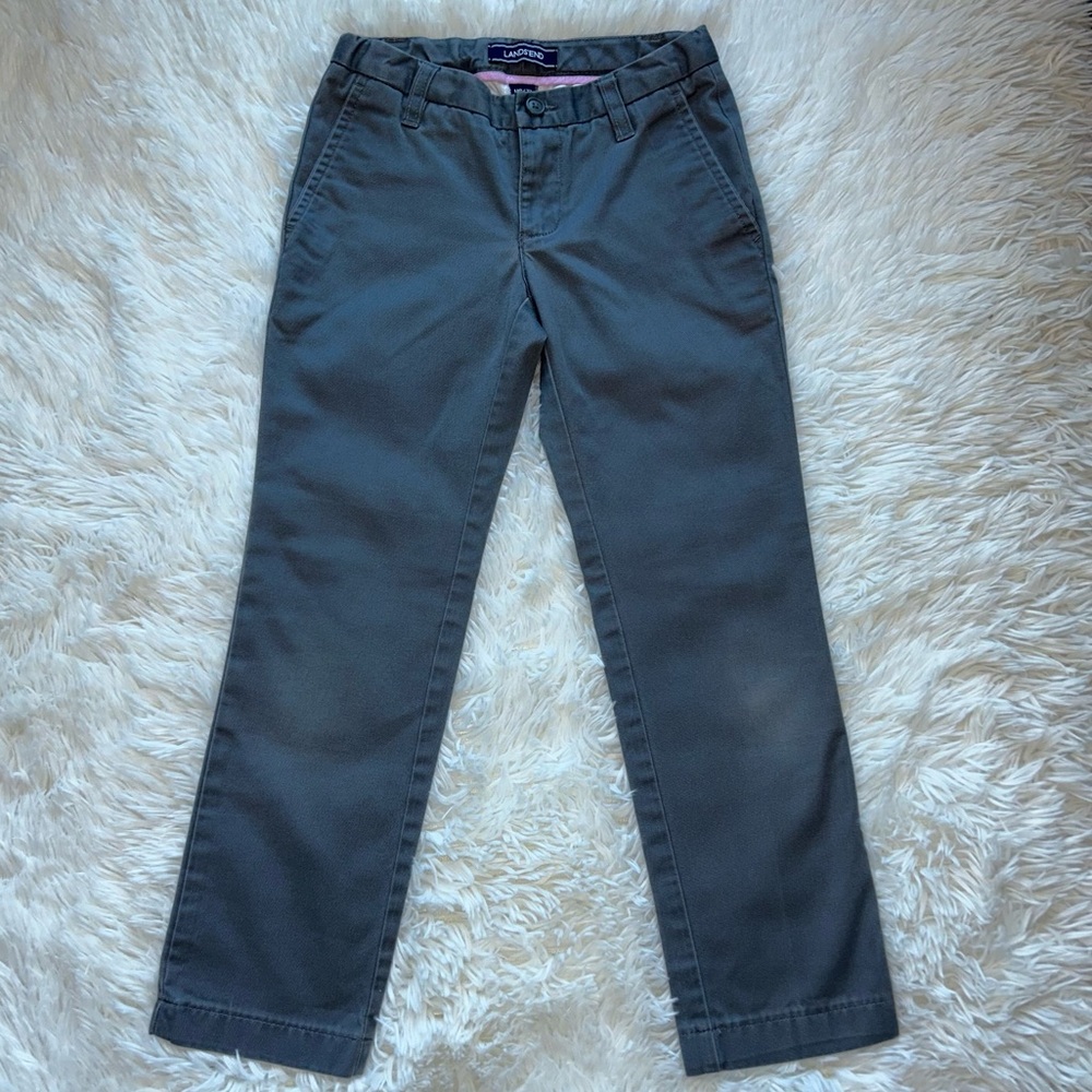 LANDS’END girl School Uniform Iron Knee Blend Plain Front Chino Pants size 7